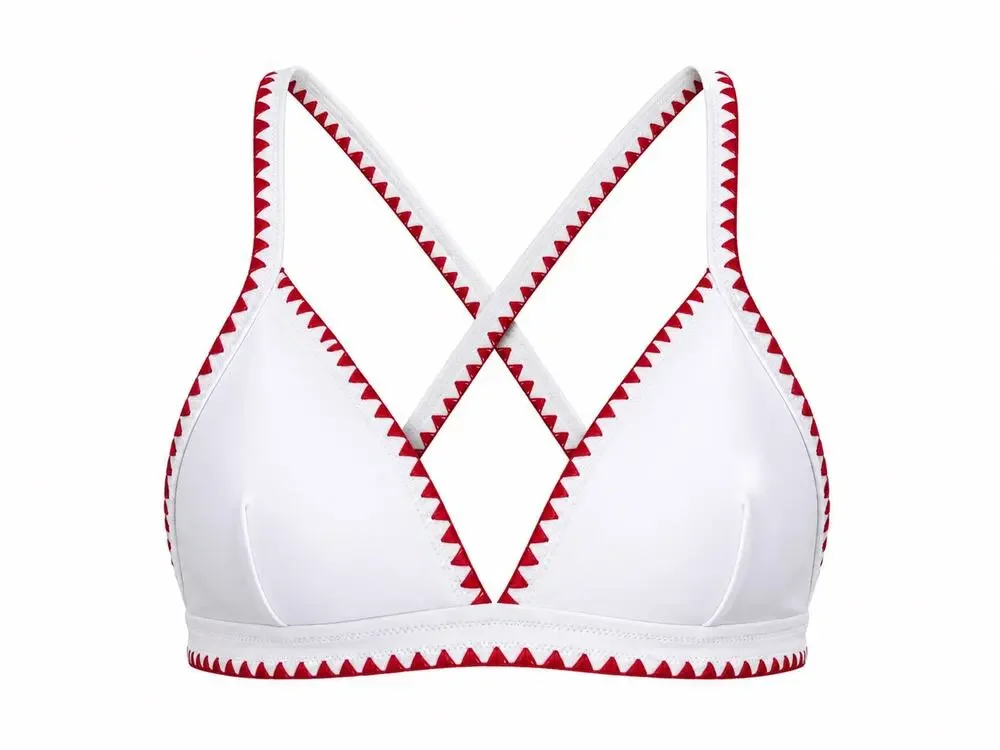 CUPSHE White Red Contrast Bikini Top Size M Cross Back Padded Swim Bralette